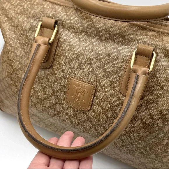 Celine Vintage Macadam Boston Bag Coated Canvas Leather Very Good Condition - Picture 10 of 16